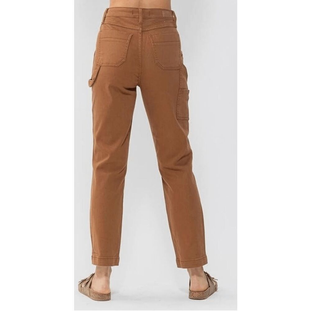Judy Blue NWT Brown Utility Slim Fit Jeans High Waist Style 88462 Cuffed 27.5” S - Picture 5 of 6